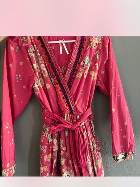 Anthropologie Hot Pink Embroidered Boho Dress